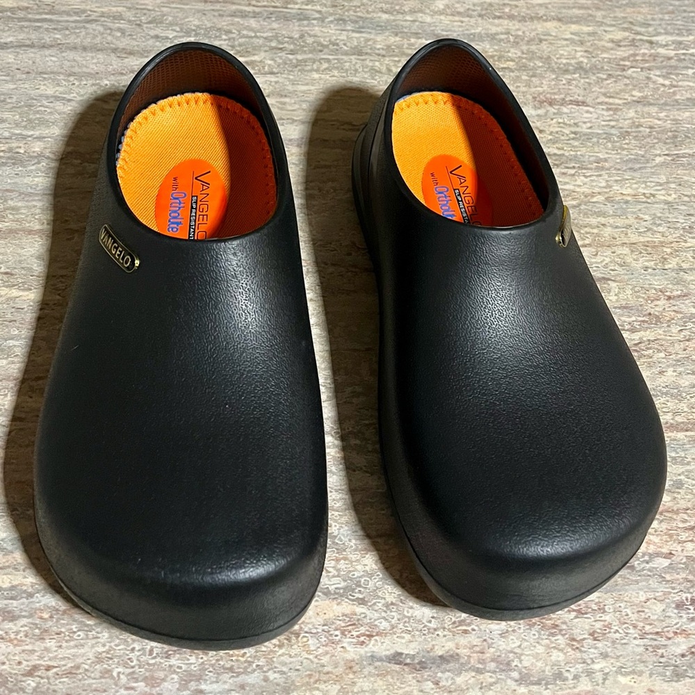 NWOB VANGELO Slip Resistant Black Unisex Clogs with Ortholite